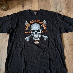 Harley-Davidson Men's Black Hustle Skull Crew-Neck Short Sleeve Cotton T-Shirt S